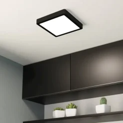 LED-loftslampe Fueva 5 IP44 3000K sort 21x21cm