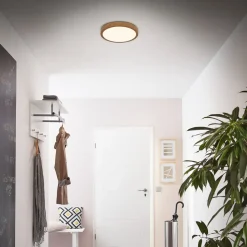 LED-loftslampe Runa Wood trælook 3.000 K Ø28cm