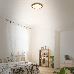 LED-loftslampe Runa Wood trælook 3.000 K Ø28cm