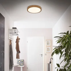 LED-loftslampe Runa Wood trælook 3.000 K Ø38cm
