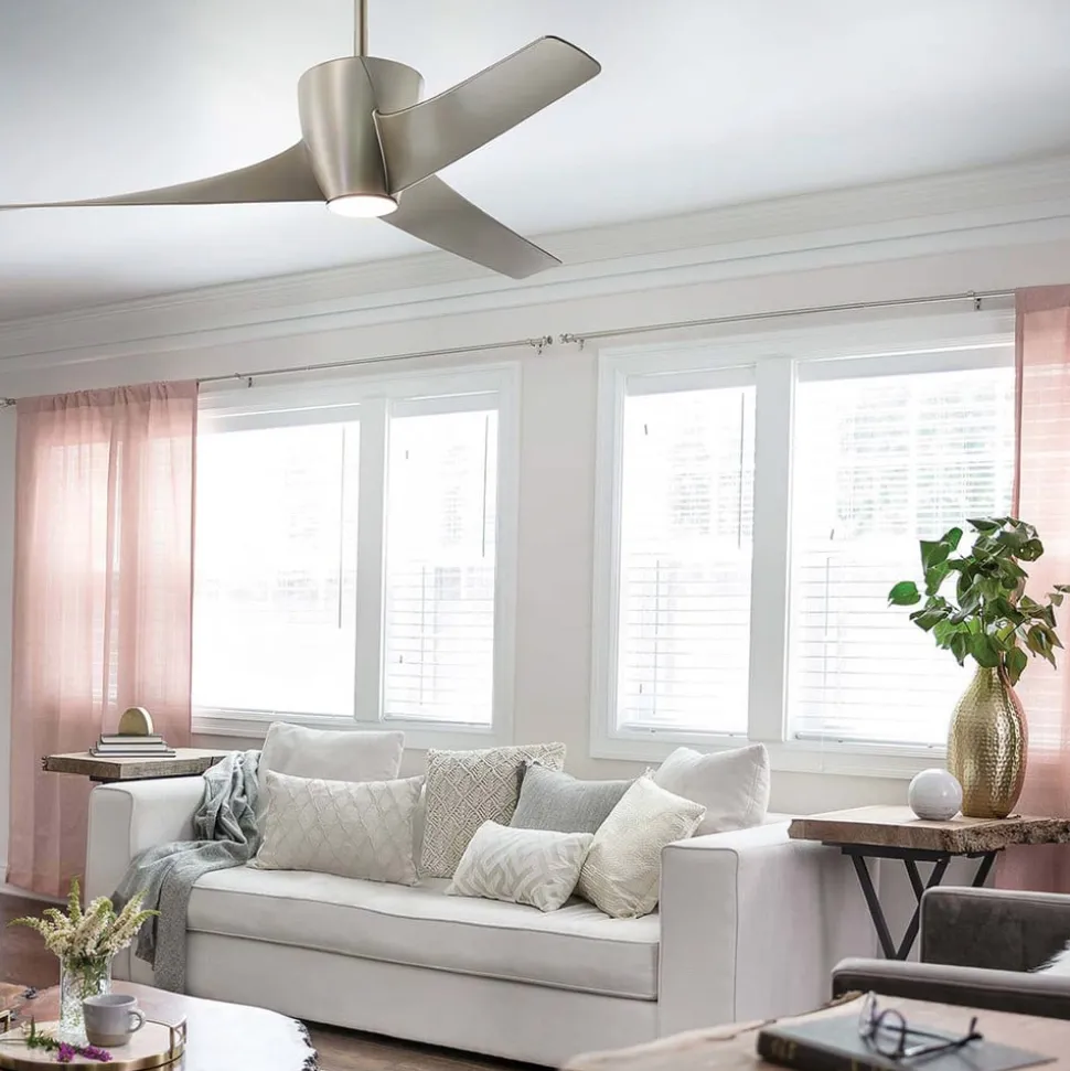 LED-loftventilator Phree 56, trebladet, nikkel