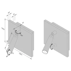 LED-læselampe, indbygget/forsænket, afbryder, stål