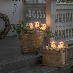 LED-lysfigur gris, sæt med 5 som en kæde, pink