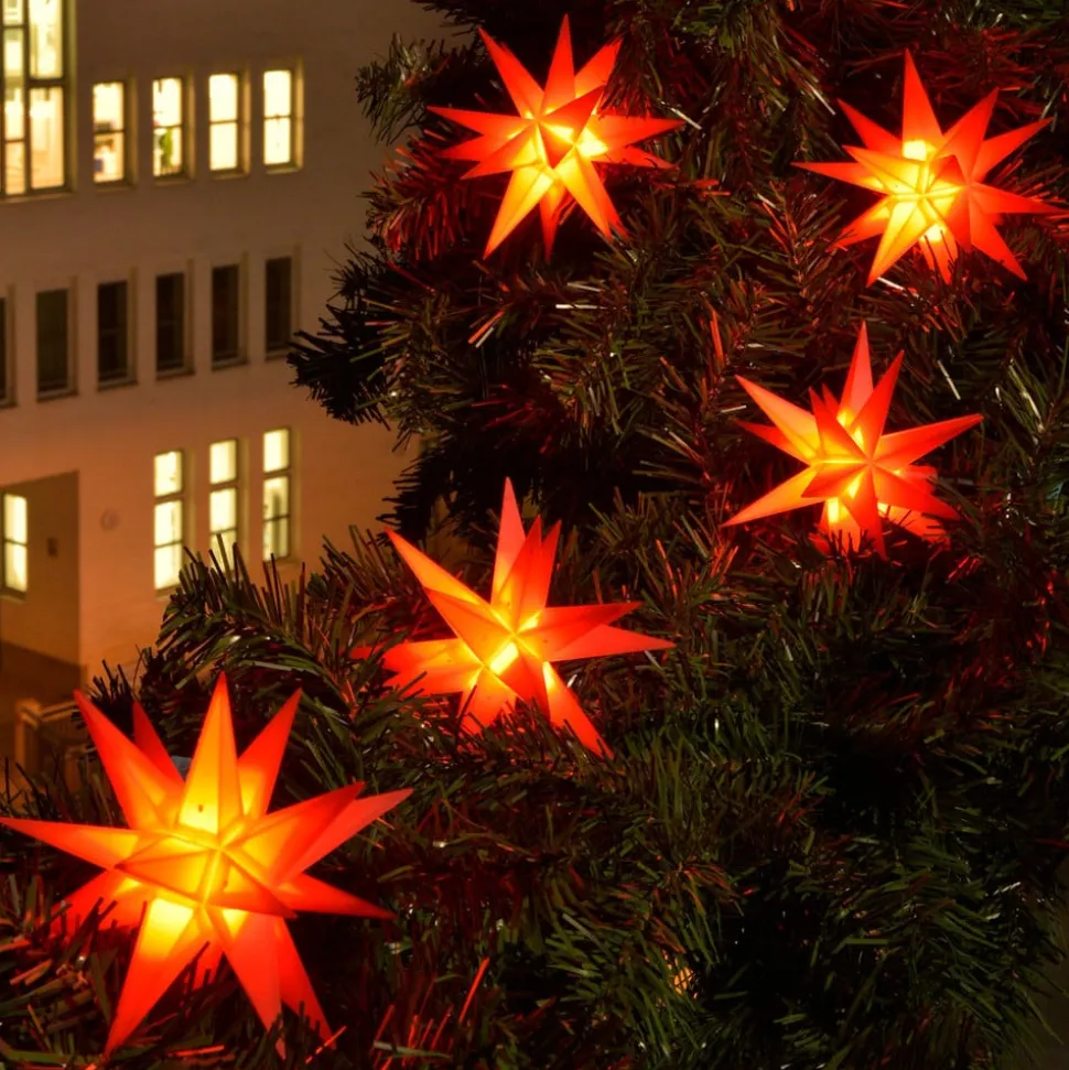 LED-lyskæde med 9 stjerner til udendørs brug, rød