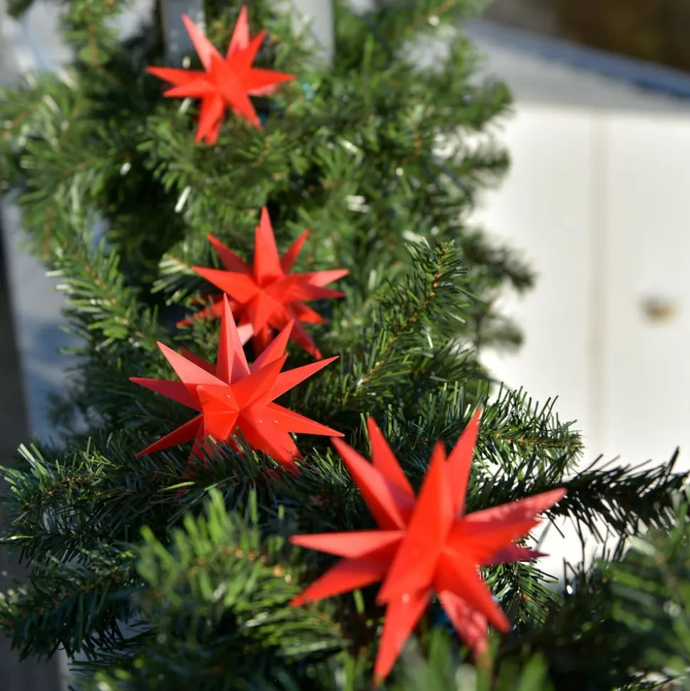 LED-lyskæde med 9 stjerner til udendørs brug, rød