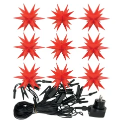 LED-lyskæde med 9 stjerner til udendørs brug, rød