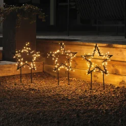 LED-metalstjerne med jordspyd, IP44, sæt/3