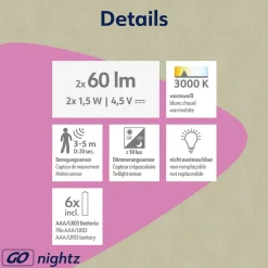 LED-natlampe Nova, sensor, hvid, plast, 2-pak