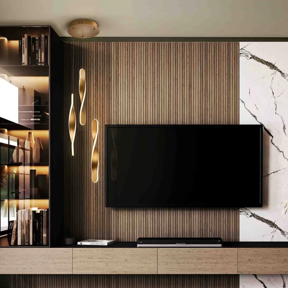 LED-pendel Twist, 3-l. Aluminium, metal, akryl, guldfarvet