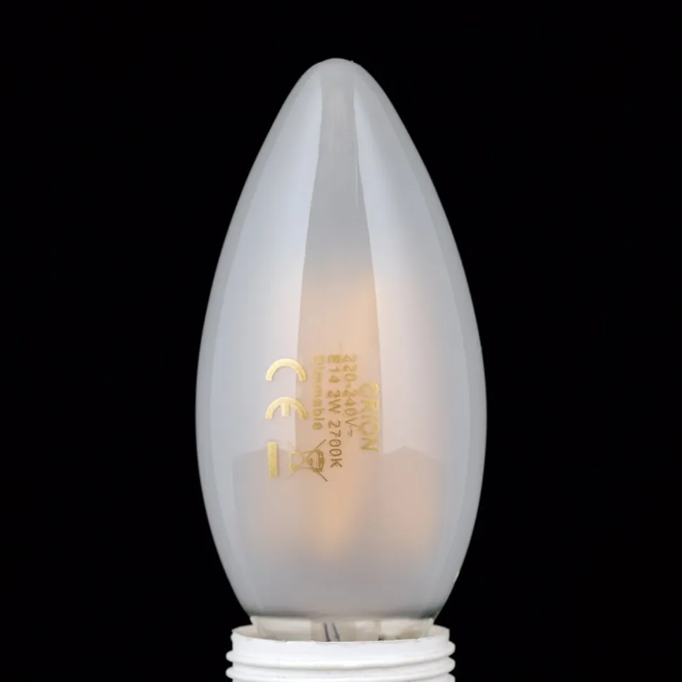 LED-pære E14 C35, mat, 2W, 2.700 K, 180 lm, dæmpbar