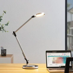 LED-skrivebordlampe Rilana med dæmper, sølv