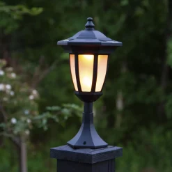 LED-solcellelampe Flame, 4-i-1, sort