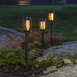 LED-solcellelampe Flame Mini i sæt af 3