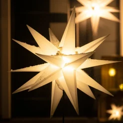 LED-stjerne, ude, med jordspyd, Ø 55 cm, hvid