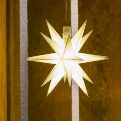 LED-stjerne, ude, 18-takket Ø 12 cm, batteri, hvid