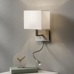 LED-væglampe 6519 med LED-læselampe, satineret sølv