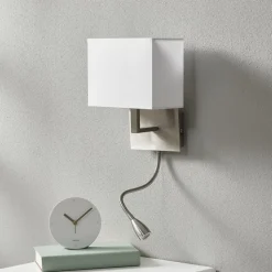 LED-væglampe 6519 med LED-læselampe, satineret sølv