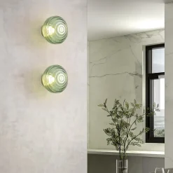 LED-væglampe Earl, messing/grøn, glas, Ø 15,5 cm