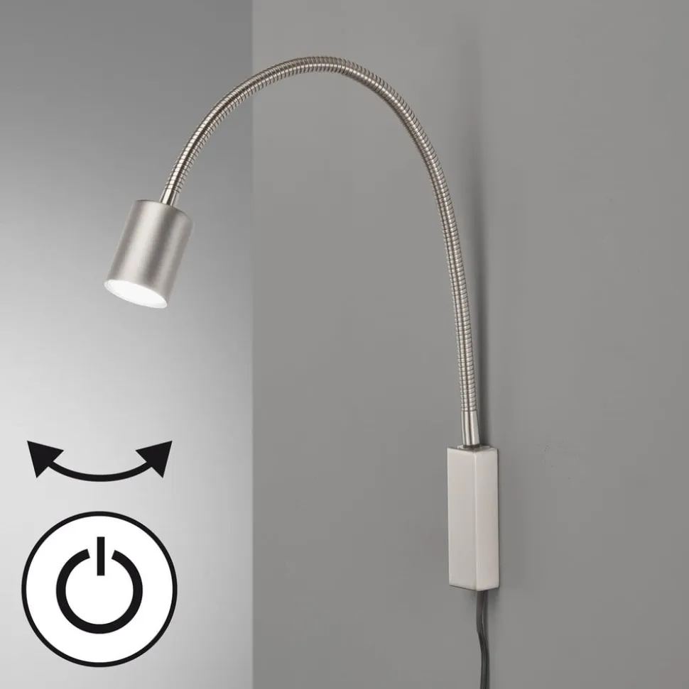 LED-væglampe Justi, nikkelfarvet, højde 52 cm, metal