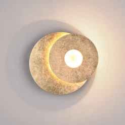 LED-væglampe Leano, rund linse, guld, indirekte