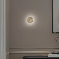 LED-væglampe Ring S, Ø 15 cm, krydsfiner, guldfarvet