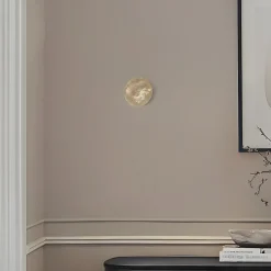 LED-væglampe Ring S, Ø 15 cm, krydsfiner, guldfarvet