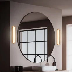 LED-væglampe til badeværelset Pil, træfarvet, bredde 35 cm, plast