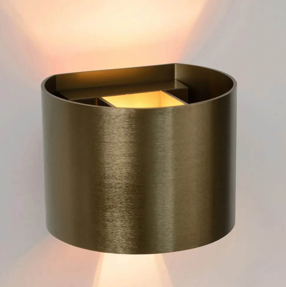 LED-væglampe Xio, rund, antik messing