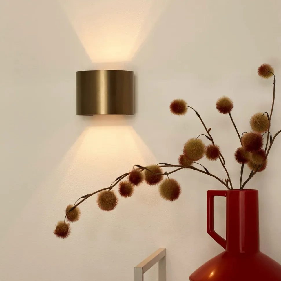 LED-væglampe Xio, rund, antik messing