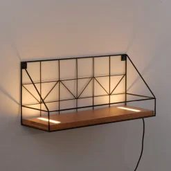 LED-væglystavle med træhylde, 45x15cm