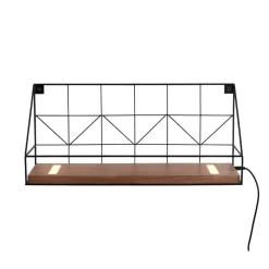 LED-væglystavle med træhylde, 45x15cm