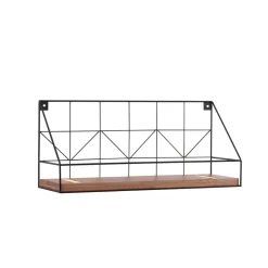 LED-væglystavle med træhylde, 45x15cm