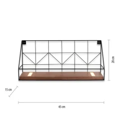 LED-væglystavle med træhylde, 45x15cm