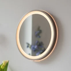 LED-vægspegel VIDRO, bronze, Ø 36 cm, powerbank, afbryder