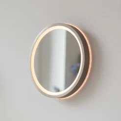 LED-vægspegel VIDRO, bronze, Ø 26 cm, powerbank, afbryder