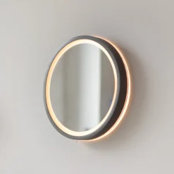 LED-vægspegel VIDRO, grå, Ø 26 cm, powerbank, afbryder