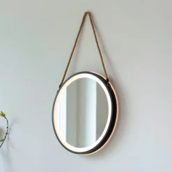 LED-vægspegel VIDRO, sort, Ø 40 cm, powerbank, hængende