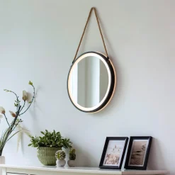 LED-vægspegel VIDRO, sort, Ø 40 cm, powerbank, hængende