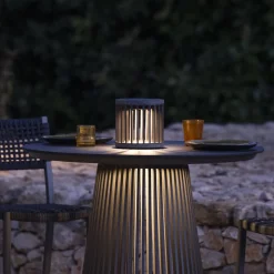 Les Jardins LED-solcellebordlampe Halo, grå, aluminium/granit