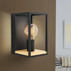 Libertad væglampe, bredde 14 cm, sort/træ, stål