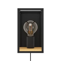 Libertad væglampe, bredde 14 cm, sort/træ, stål