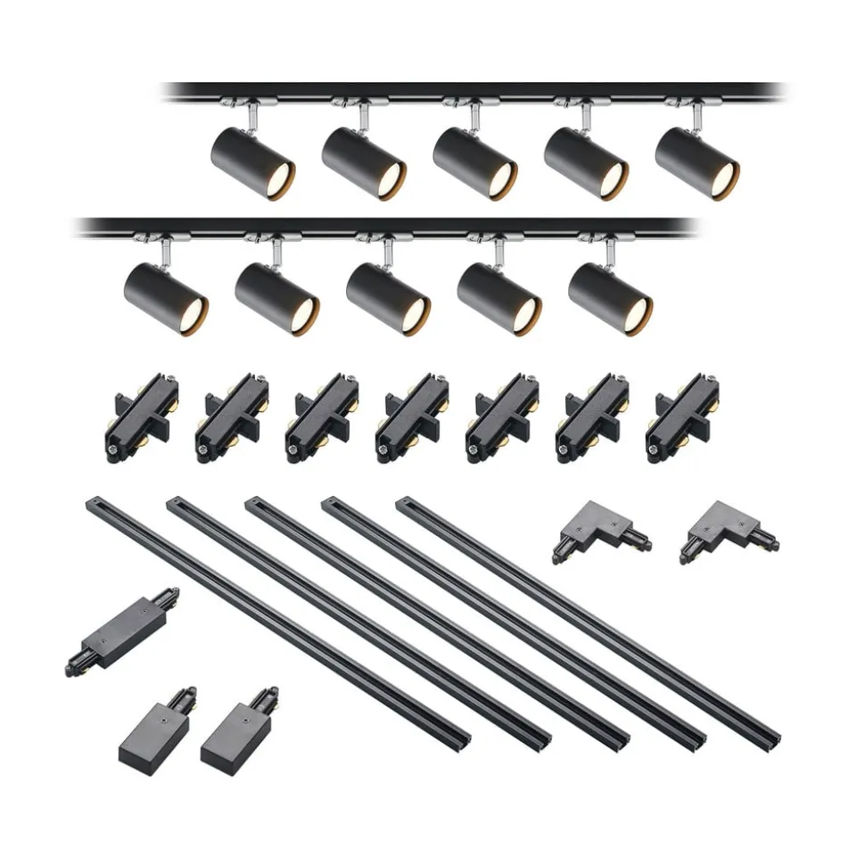 Lindby 1 lyskilde skinnesystem Linaro, GU10, 10 lyskilder sort