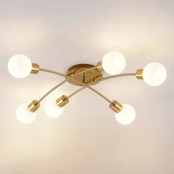 Lindby Agmar loftlampe, 6 lyskilder, messing