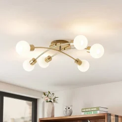 Lindby Agmar loftlampe, 6 lyskilder, messing