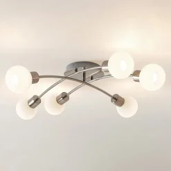Lindby Agmar loftlampe, nikkelfarvet, glas, 6 lyskilder, E14