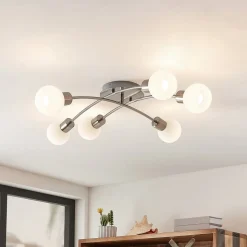 Lindby Agmar loftlampe, nikkelfarvet, glas, 6 lyskilder, E14