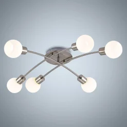 Lindby Agmar loftlampe, nikkelfarvet, glas, 6 lyskilder, E14
