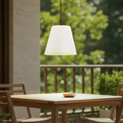 Lindby Alaida udendørs hængelampe, kegleform, hvid