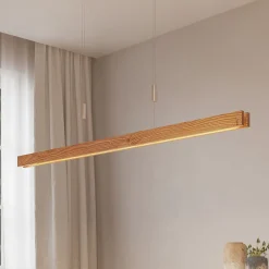 Lindby Alimara LED-hængelampe i træ, træ, længde 138 cm