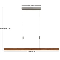 Lindby Alimara LED-hængelampe i træ, træ, længde 138 cm